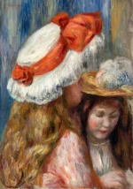 Girls with Hats (Jeunes filles aux chapeaux) by Pierre-Auguste Renoir, a kids room wall art print for refined interiors