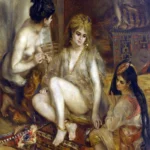 Parisiennes in Algerian Costume or Harem by Pierre-Auguste Renoir, a living room wall art print for refined interiors