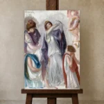 Pierre-Auguste Renoir Scène antique, femmes en péplum Living Room Wall Art Print displayed on a studio easel