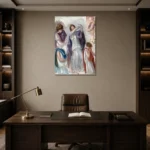 Pierre-Auguste Renoir Scène antique, femmes en péplum Living Room Wall Art Print displayed in a contemporary gallery-inspired room