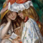 Two Girls Reading by Pierre-Auguste Renoir, a kids room wall art print for refined interiors