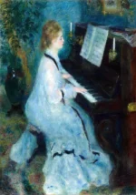 Woman at the Piano by Pierre-Auguste Renoir, a living room wall art print for refined interiors