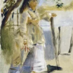 Woman by a Fence by Pierre-Auguste Renoir, a living room wall art print for refined interiors