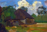 Farm Building With Well In Daylight by Piet Mondrian, an office wall art print for refined interiors
