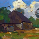 Farm Building With Well In Daylight by Piet Mondrian, an office wall art print for refined interiors