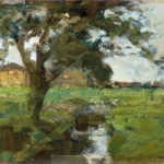 Farm with Tree and Irrigation Ditch by Piet Mondrian, an office wall art print for refined interiors