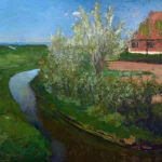 Farmyard with Flowering Trees by Piet Mondrian, an office wall art print for refined interiors