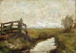 Irrigation ditch with wood gate at left by Piet Mondrian, an office wall art print for refined interiors