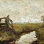 Irrigation ditch with wood gate at left by Piet Mondrian, an office wall art print for refined interiors