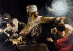 Belshazzar’s feast by Rembrandt, a dining room wall art print for refined interiors