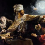 Belshazzar’s feast by Rembrandt, a dining room wall art print for refined interiors