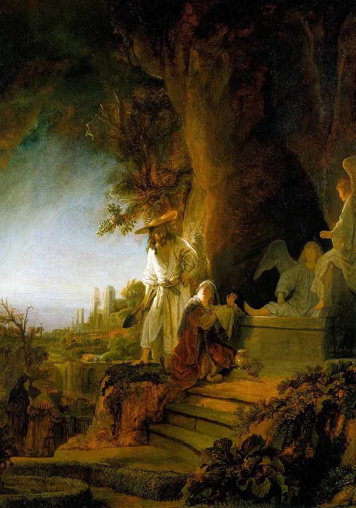 Rembrandt Christ and St Mary Magdalen at the Tomb Living Room Wall Art Print