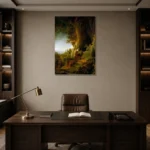 Rembrandt Christ and St Mary Magdalen at the Tomb Living Room Wall Art Print displayed in a contemporary gallery-inspired room