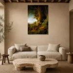 Rembrandt Christ and St Mary Magdalen at the Tomb Living Room Wall Art Print presented in a sophisticated home setting