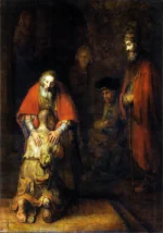 Return of the Prodigal Son by Rembrandt, a living room wall art print for refined interiors