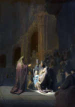 Simeon’s Song of Praise by Rembrandt, a living room wall art print for refined interiors