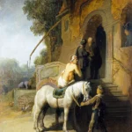 The Good Samaritan by Rembrandt, a living room wall art print for refined interiors