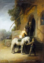 The Good Samaritan by Rembrandt, a living room wall art print for refined interiors