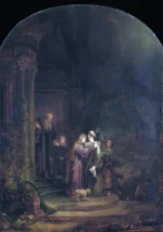 The Visitation by Rembrandt, a living room wall art print for refined interiors
