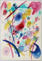 Composition in red, blue, green and yellow by Wassily Kandinsky, an office wall art print for refined interiors