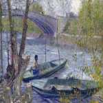 Fishing in Spring, the Pont de Clichy (Asnières) by Vincent van Gogh, a living room wall art print for refined interiors