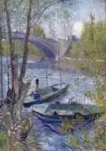 Fishing in Spring, the Pont de Clichy (Asnières) by Vincent van Gogh, a living room wall art print for refined interiors