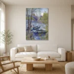 Vincent van Gogh Fishing in Spring, the Pont de Clichy (Asnières) Living Room Wall Art Print styled in a refined neutral interior