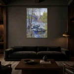 Vincent van Gogh Fishing in Spring, the Pont de Clichy (Asnières) Living Room Wall Art Print shown in a warm modern interior