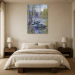 Vincent van Gogh Fishing in Spring, the Pont de Clichy (Asnières) Living Room Wall Art Print showcased in an elegant minimalist interior