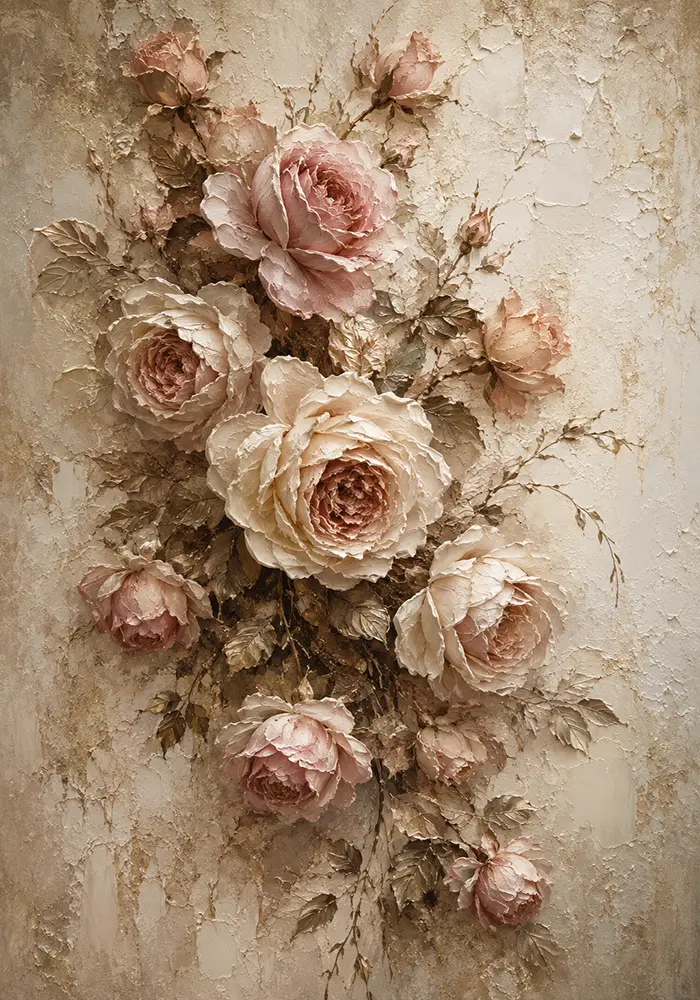 Antique Rose & Ivory Rose Wall Art Canvas Print