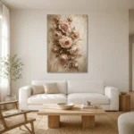 Antique Rose & Ivory Rose Wall Art Canvas Print styled in a refined neutral interior