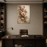 Antique Rose & Ivory Rose Wall Art Canvas Print displayed in a contemporary gallery-inspired room