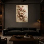 Antique Rose & Ivory Rose Wall Art Canvas Print shown in a warm modern interior