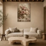Antique Rose Still Life Rose Wall Art Canvas Print presented in a sophisticated home setting