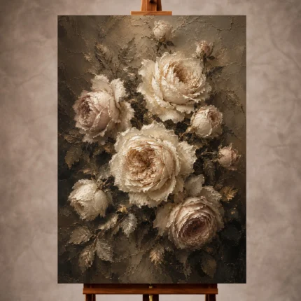 Ivory and taupe Rose Wall Art print for elegant interiors. No text or watermarks in design.