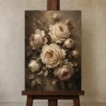 Ivory & Taupe Rose Wall Art Canvas Print displayed on a studio easel