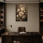 Ivory & Taupe Rose Wall Art Canvas Print displayed in a contemporary gallery-inspired room