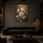 Ivory & Taupe Rose Wall Art Canvas Print shown in a warm modern interior