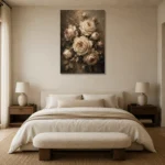 Ivory & Taupe Rose Wall Art Canvas Print showcased in an elegant minimalist interior