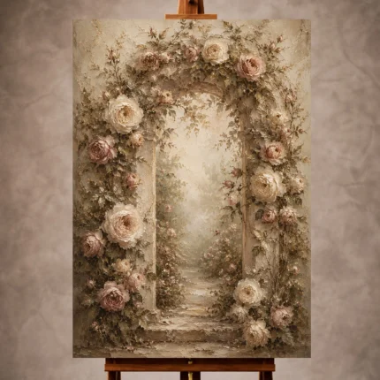 Antique rose and sage Rose Wall Art print for elegant interiors. No text or watermarks in design.