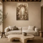 Antique Rose & Sage Rose Arch Wall Art Canvas Print presented in a sophisticated home setting