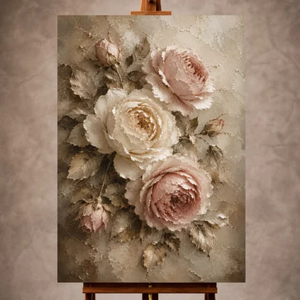 Antique rose and pearl Rose Wall Art print for elegant interiors. No text or watermarks in design.