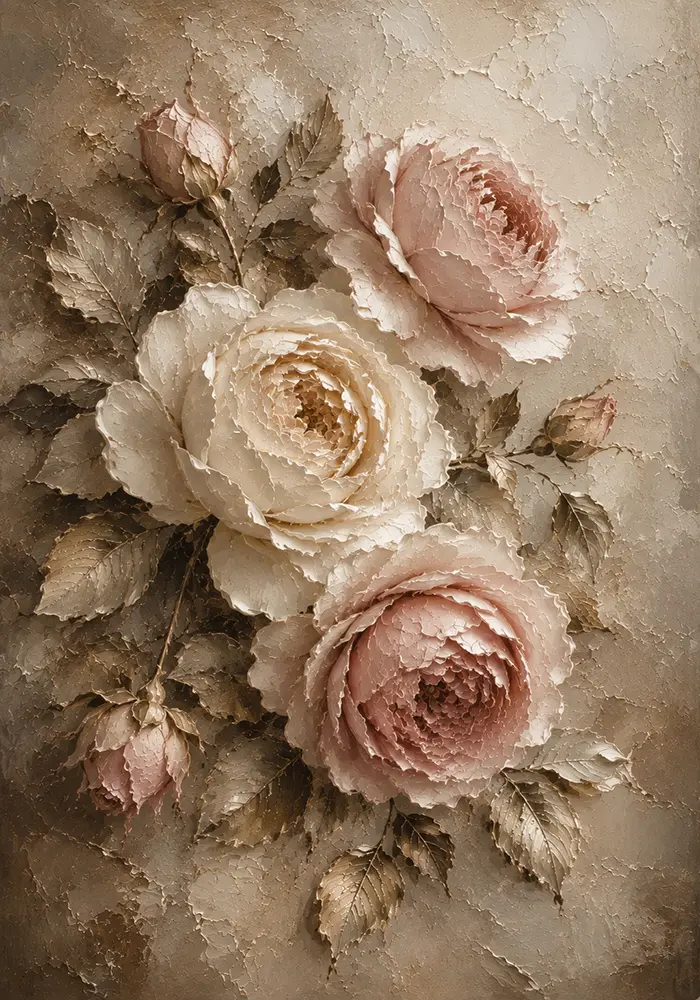 Antique Rose & Pearl Close Study Rose Wall Art Canvas Print