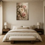 Antique Rose & Pearl Close Study Rose Wall Art Canvas Print showcased in an elegant minimalist interior