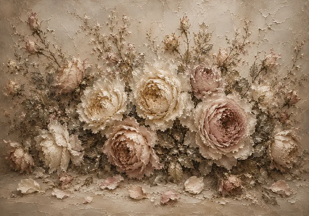 Antique Rose & Mushroom Beige Rose Wall Art Canvas Print
