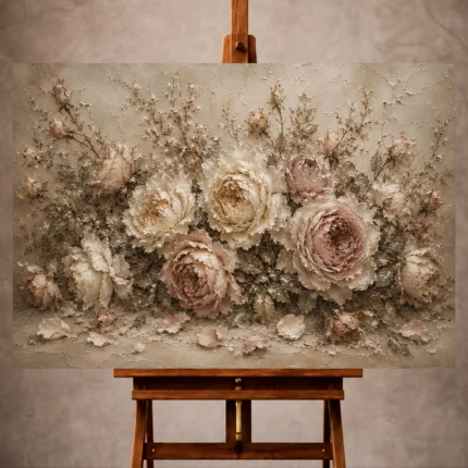 Antique rose and mushroom beige Rose Wall Art print for elegant interiors. No text or watermarks in design.