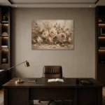 Antique Rose & Mushroom Beige Rose Wall Art Canvas Print displayed in a contemporary gallery-inspired room