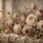Antique Rose & Gray Beige Window Rose Wall Art Canvas Print