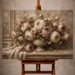 Antique rose and stone urn Rose Wall Art print for elegant interiors. No text or watermarks in design.