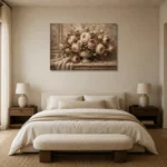 Antique Rose & Stone Urn Rose Wall Art Canvas Print showcased in an elegant minimalist interior